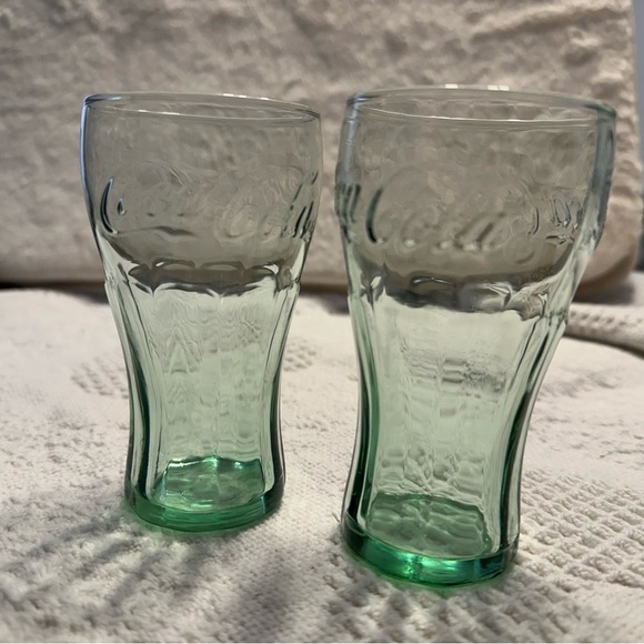 Set of 2 Vintage Libbey Coca Cola Coke Mini Green Glasses 6.25 Oz 4.5” Tall - Picture 2 of 9
